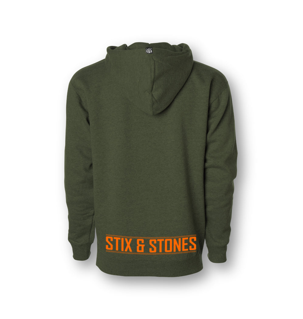 Pullover hoodie, Heavyweight Olive green with blaze logo